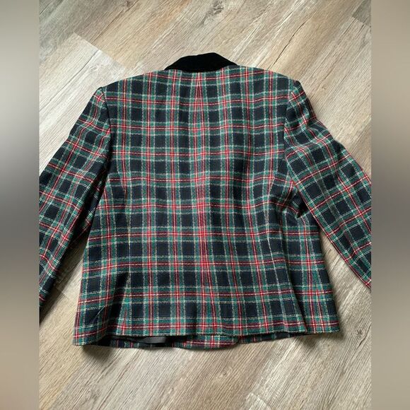 VTG Pendleton Wool Blazer Velvet Jacket Plaid Black Red Blue Green Size M L 16 - Picture 7 of 8